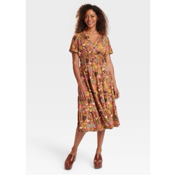TARGET Latino Heritage XS Print Floral Tiered Dress Midi Festive - Picture 1 of 6